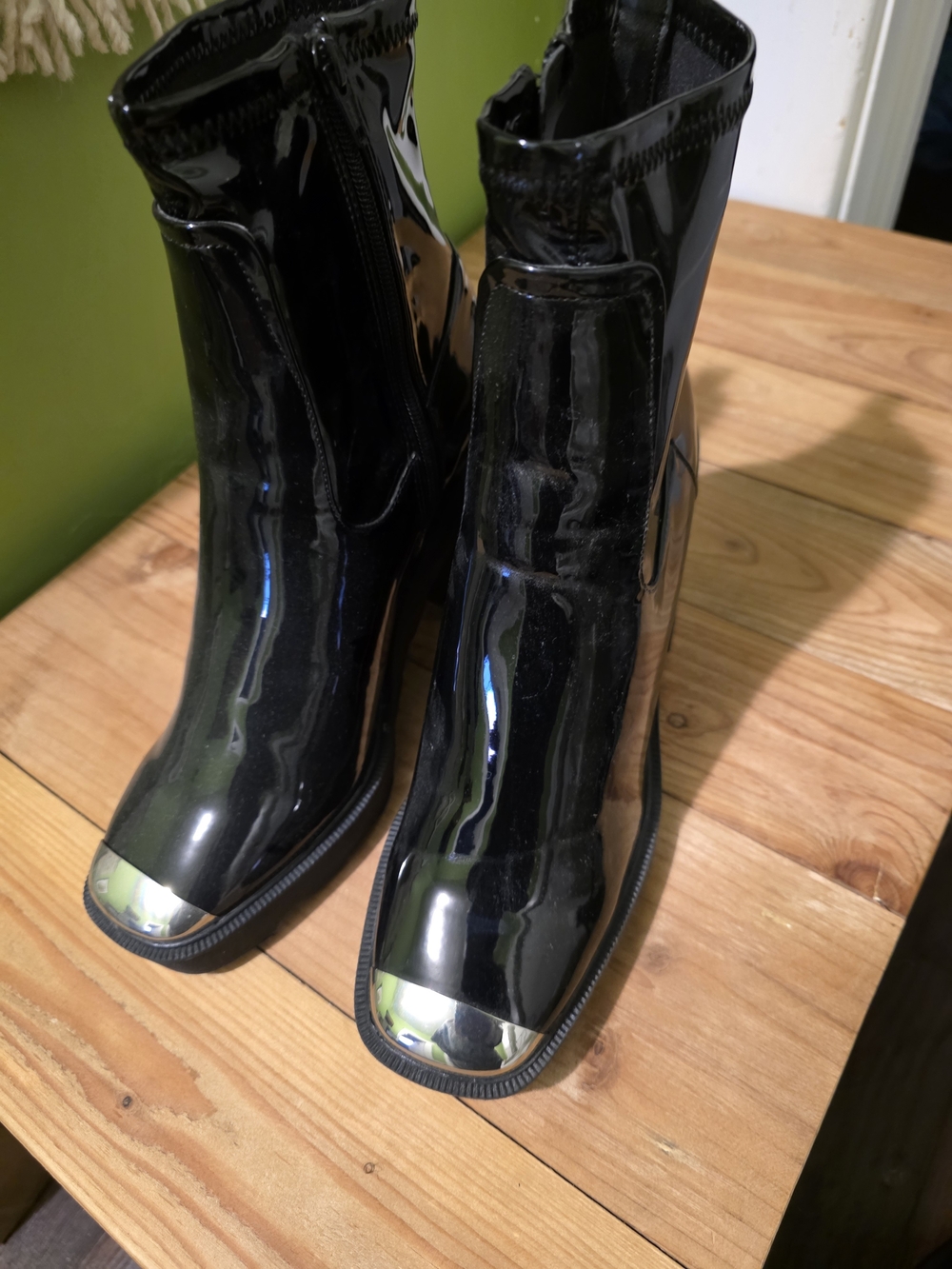 ASOS Black Patent Chunky Heel Ankle Boots